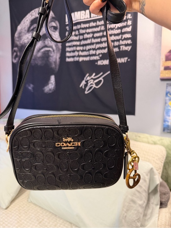 Coach Handbags - Coach Black Embossed Signature Leather Camera Bag
